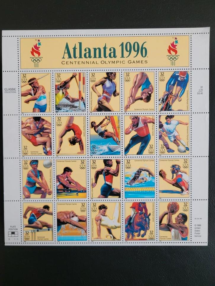 Postzegelvel Atlanta Olympische Spelen 1996, Postzegels en Munten, Postzegels | Amerika, Postfris, Ophalen of Verzenden