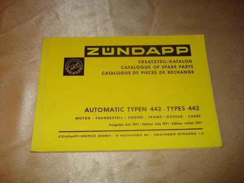 ZUNDAPP Types 442 Ancien Catalogue de Pièces de Rechange, Motos, Modes d'emploi & Notices d'utilisation, Autres marques, Enlèvement ou Envoi