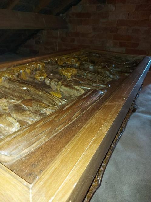 houten salontafel - oerwoud tafereel, Huis en Inrichting, Tafels | Salontafels, Zo goed als nieuw, Minder dan 50 cm, 50 tot 100 cm