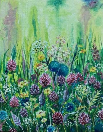 "A Green Meadow" (Acrylic painting by Kuijken, 24x30 cm) beschikbaar voor biedingen