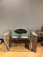 Table à manger verre et bois/dining table glass and wood, Comme neuf, Rectangulaire, 150 à 200 cm, Verre