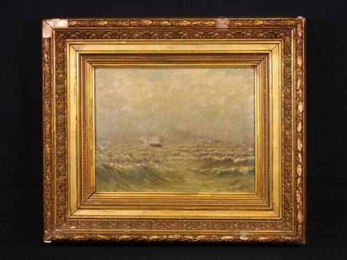 Olieverf Zeezicht Hippolyte Prat 1896, Antiek en Kunst, Kunst | Schilderijen | Klassiek, Ophalen of Verzenden