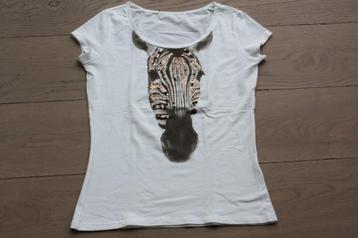 Mooi wit T-shirt met zebra-kop en strass, maat S 