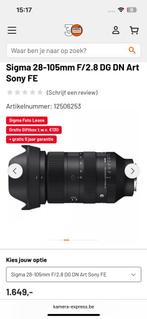 Sigma 28-105mm F/2.8 DG DN Art Sony FE, Ophalen, Nieuw, Zoom