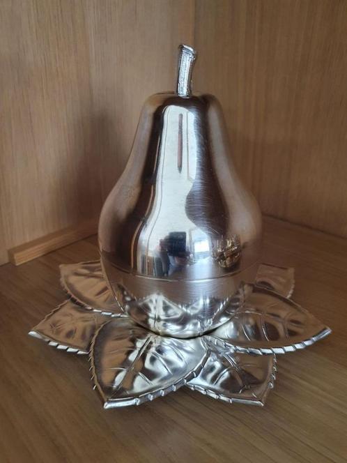 Peer met schoteltje in bladvorm 3 delig verzilverd, Antiek en Kunst, Curiosa en Brocante, Ophalen of Verzenden