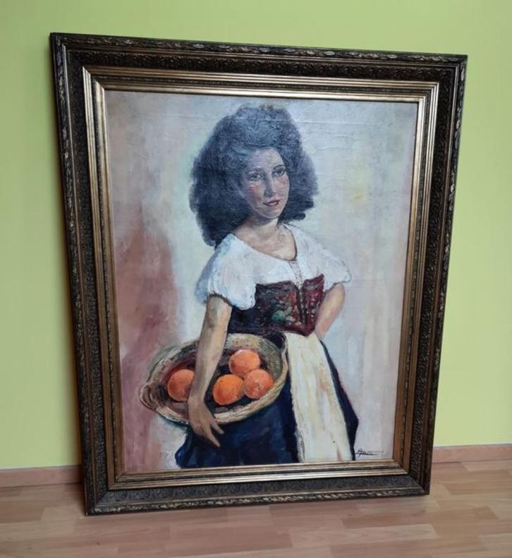 Dame met fruitmand - Leon Tamenne, Antiek en Kunst, Kunst | Schilderijen | Klassiek, Ophalen