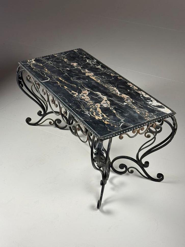 Salontafel smeedijzer zwart marmer, Huis en Inrichting, Tafels | Salontafels, Ophalen