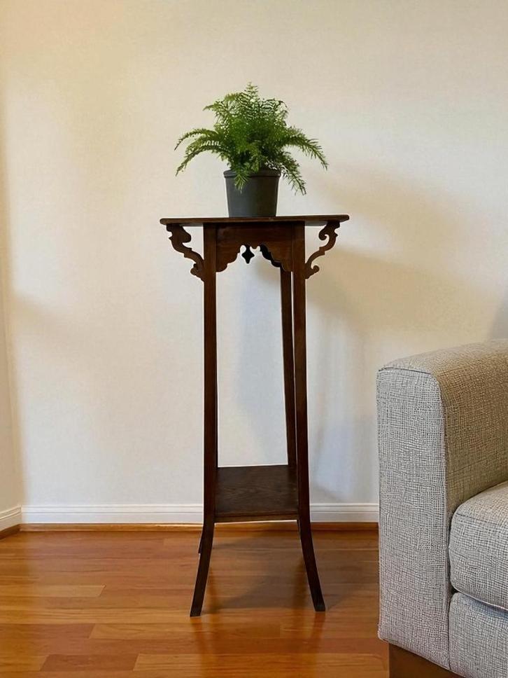 vintage houten pied de stal / bijzettafel / plantentafel, Antiek en Kunst, Curiosa en Brocante, Ophalen of Verzenden