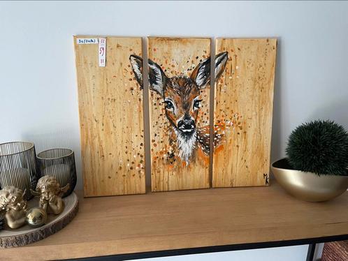 Schilderij 3 luik hertje Mk Art, Antiek en Kunst, Kunst | Schilderijen | Modern, Ophalen of Verzenden