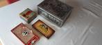 lot van 3 blikken dozen en 1 houten kistje, Verzamelen, Verzenden, Gebruikt, Gebruiksvoorwerp
