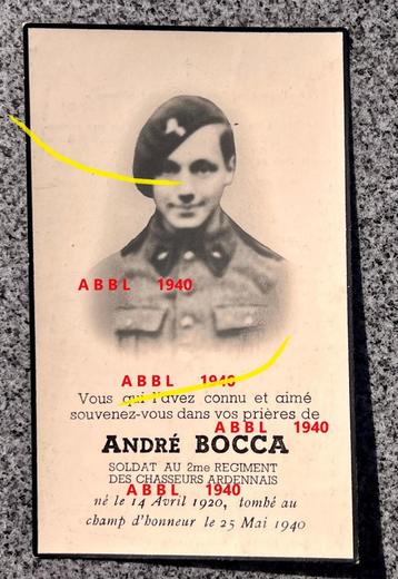 ABBL doodsbeeld 2e regiment chasseurs Ardennais  mei 1940  beschikbaar voor biedingen
