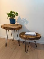Set boomstam tafeltjes, Huis en Inrichting, Ophalen, Zo goed als nieuw, Rond, Hout