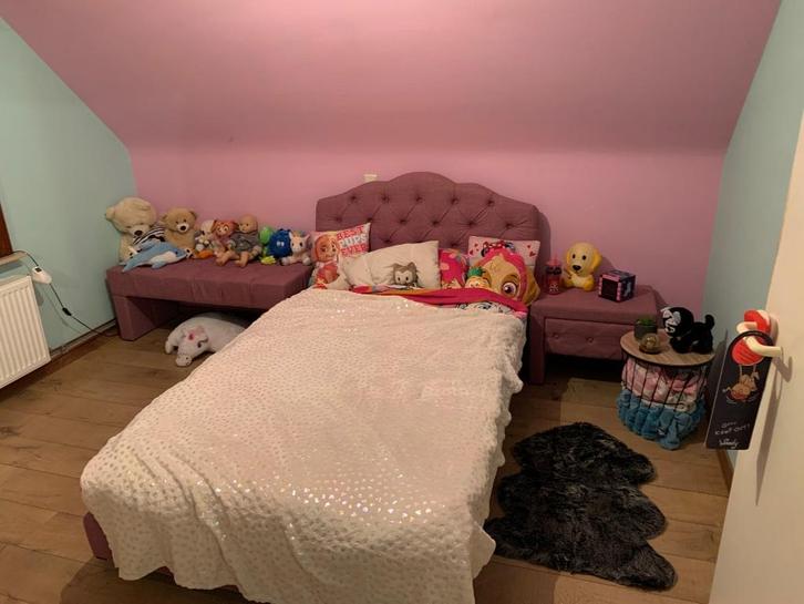 Meisjes slaapkamerset te koop, Huis en Inrichting, Slaapkamer | Bedden, Gebruikt, Twijfelaar, 120 cm, 200 cm, Stof, Overige kleuren