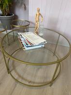 Glazen ronde salon tafel goudkleurig + 3 bijzettafeltjes, Maison & Meubles, Tables | Tables de salon, Métal, 50 à 100 cm, Modern