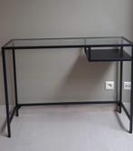 Bureau/bijzettafel glas/donker metaal, Huis en Inrichting, Bureaus, Ophalen, Zo goed als nieuw, Bureau