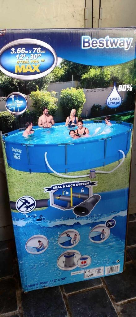 Bestway Steel Pro Max 366cmx76cm+pomp+trap+verwarming+zeil!, Tuin en Terras, Zwembaden, Zo goed als nieuw, Opzetzwembad, Minder dan 80 cm