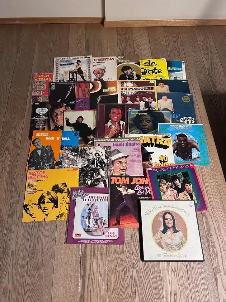 Collectie van +/- 55 vinylplaten, Cd's en Dvd's, Vinyl | Overige Vinyl, Gebruikt, Ophalen