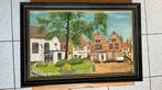 Schilderij, dorpsgezicht, 34 cm x51 cm, Antiek en Kunst, Kunst | Schilderijen | Klassiek, Ophalen of Verzenden