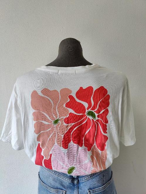 Wit T-shirt met bloemenprint achterzijde – maat XL – Costes, Kleding | Dames, T-shirts, Zo goed als nieuw, Maat 46/48 (XL) of groter