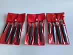 Vintage camping bestek set in plastiek etui ( 3 x ) in rood, Gebruikt, Ophalen of Verzenden, Inox of Chroom, Bestekset