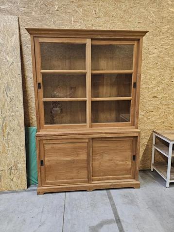 Mooie massief teakhouten buffetkast/vitrinekast 158cm beschikbaar voor biedingen