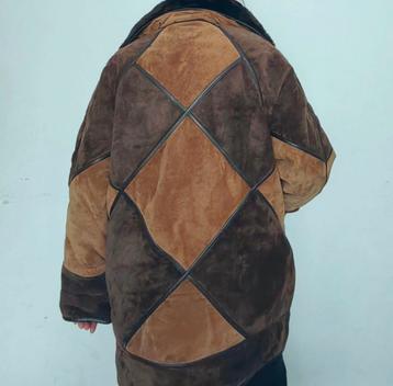 Manteau vintage 80's cuir de porc patchwork marron taille 46 beschikbaar voor biedingen