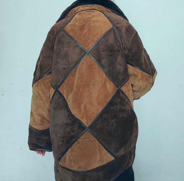 Manteau vintage 80's cuir de porc patchwork marron taille 46, Jardin & Terrasse, Bois de chauffage, Enlèvement ou Envoi