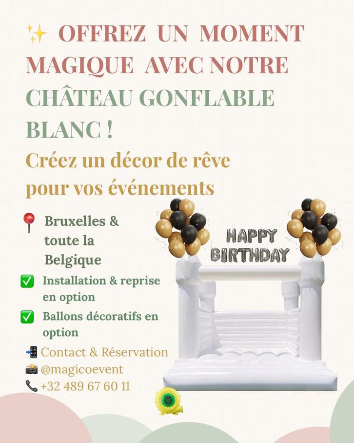 🎉 Château gonflable blanc à louer - Événement 🎈, Hobby en Vrije tijd, Feestartikelen | Verhuur, Zo goed als nieuw, Ophalen of Verzenden