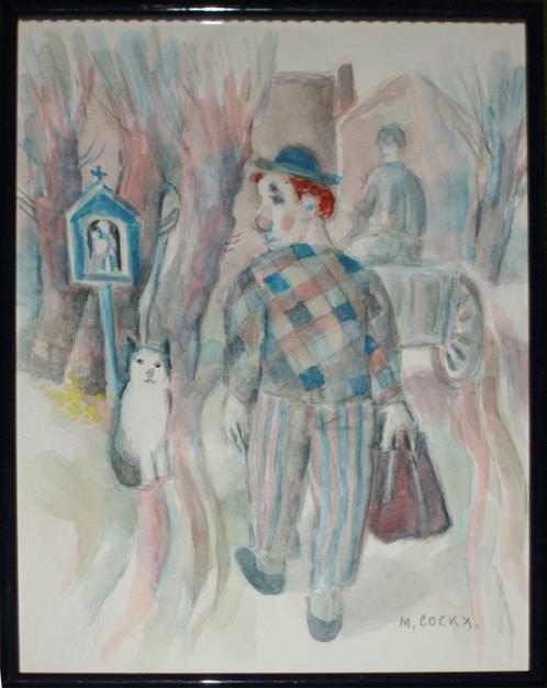 Marcel Cockx (1930-2007): Clown (32 x 42 cm, Antiek en Kunst, Kunst | Schilderijen | Klassiek, Ophalen of Verzenden