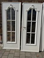 Zware geschilderde eiken dubbele deur met geslepen glas., 200 à 215 cm, Moins de 80 cm, Utilisé, Enlèvement ou Envoi
