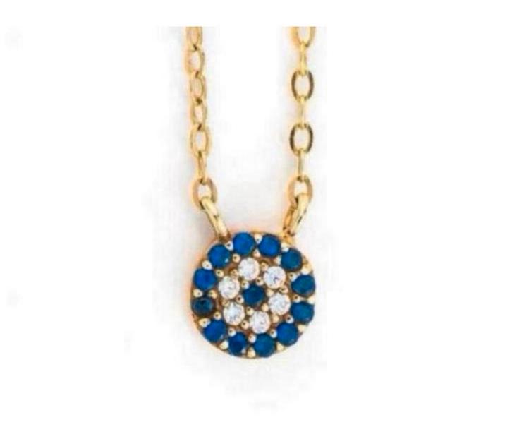 925 Sterling Silver ketting met goudkleur - lucky eye hanger, Handtassen en Accessoires, Kettingen, Zo goed als nieuw, Zilver