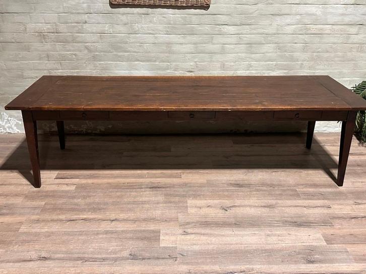 Geleefde boerentafel - 300 x 100 cm + 80 cm hoog / 3 lades, Huis en Inrichting, Tafels | Eettafels, Gebruikt, 50 tot 100 cm, 200 cm of meer