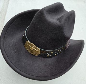 Cowboyhoed Zwart grote Riem Bull 'S Hoed Lederen Band Nieuw beschikbaar voor biedingen