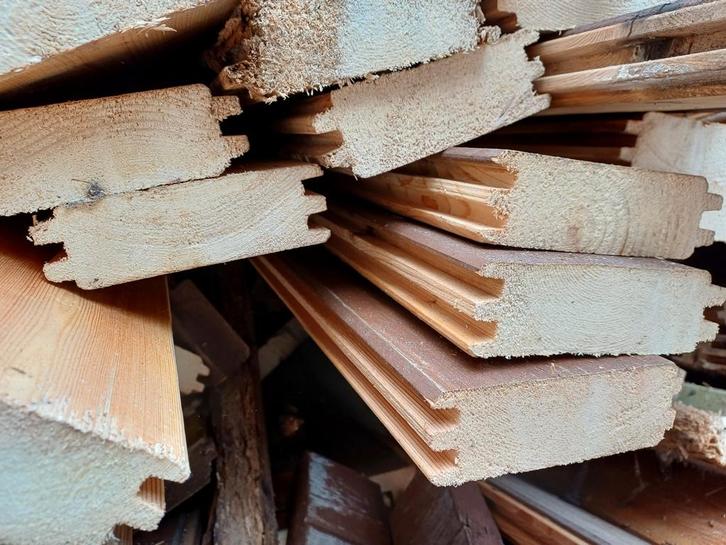 Mooie houtblokprofielen 45mm dik met dubbele T/G , behandeld, Tuin en Terras, Palen, Balken en Planken, Ophalen of Verzenden