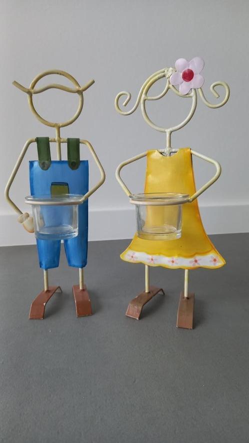 decoratieve metalen jongen/meisje met t-lichthoudertje, Maison & Meubles, Accessoires pour la Maison | Autre, Enlèvement ou Envoi