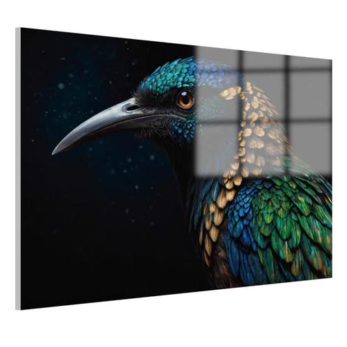 Vogel met goud Glasschilderij 105x70cm + Ophangsysteem, Huis en Inrichting, Woonaccessoires | Wanddecoraties, Nieuw, Verzenden