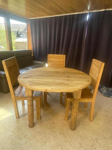 Table avec 3 chaises en manguier massif ( mango), Enlèvement, Comme neuf