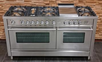 🔥Luxe Fornuis Boretti 150 cm rvs 8 pits Frytop 2 ovens
