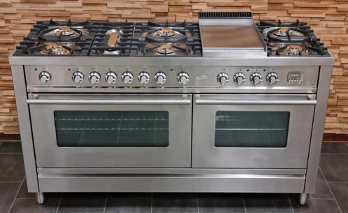 🔥Luxe Fornuis Boretti 150 cm rvs 8 pits Frytop 2 ovens, Elektronische apparatuur, Fornuizen, Zo goed als nieuw, Vrijstaand, Gas