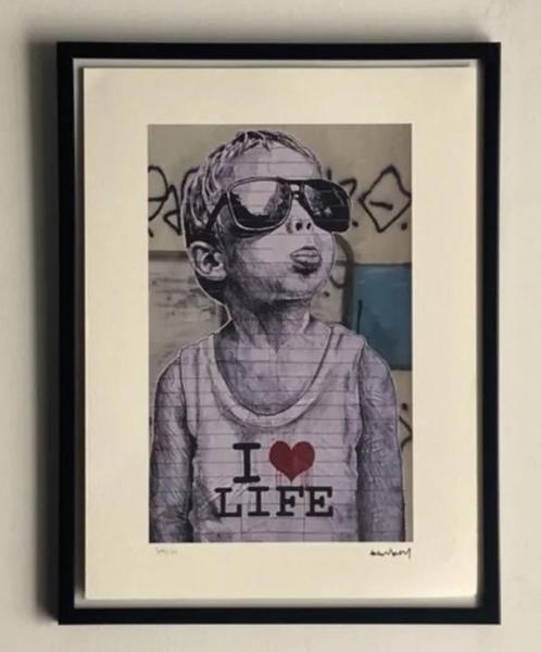 BANKSY: ingelijste litho met certificaat, Antiek en Kunst, Kunst | Litho's en Zeefdrukken