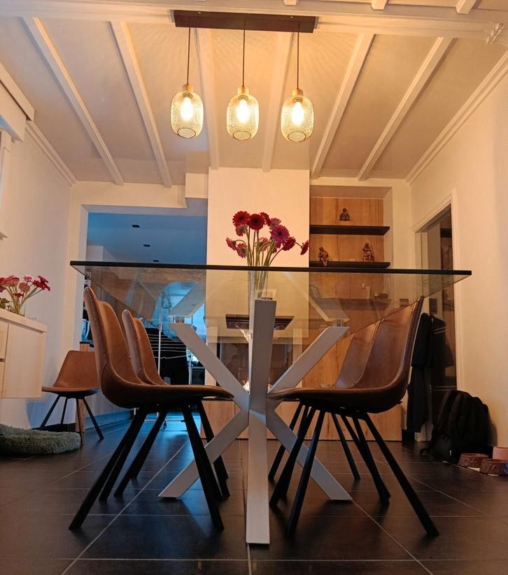 Glazen rechthoeken tafel 180 op 100, Huis en Inrichting, Tafels | Eettafels, Gebruikt, Glas, Ophalen