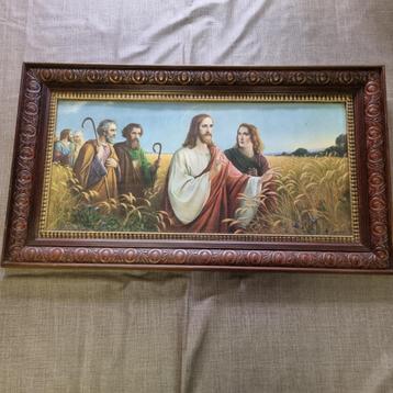Grote religieuze prent achter glas - Christus met apostelen beschikbaar voor biedingen