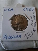 1/4 dollar USA 1965 zonder muntteken, Postzegels en Munten, Munten | Amerika, Ophalen