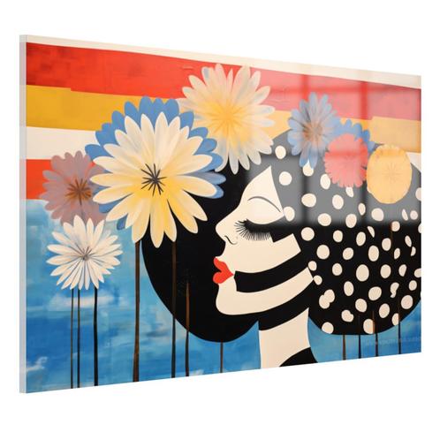 Vrouw abstract frans Glasschilderij 105x70cm + Ophangsysteem, Antiek en Kunst, Kunst | Schilderijen | Modern, Verzenden