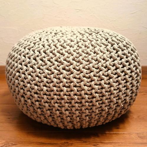 pouf tricot taupe Ø 50 cm, Huis en Inrichting, Zetels | Voetbanken en poefs, Zo goed als nieuw, 50 tot 75 cm, 50 tot 75 cm, Rond