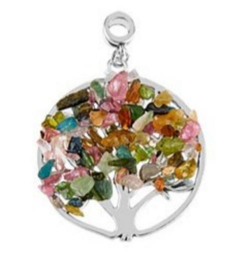 Kettinghanger Levensboom met gemengd halfedelsteen, Handtassen en Accessoires, Kettinghangers, Nieuw, Steen of Mineraal, Overige kleuren