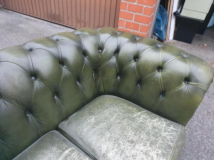 Chesterfield 2stuks 3-zits zetel groen, Huis en Inrichting, Zetels | Zetels, Gebruikt, Rechte bank, Driepersoons, 150 tot 200 cm