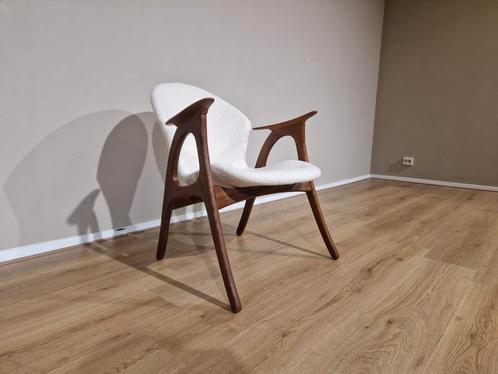 Aage Christiansen Fauteuil - Teakhout - Vintage - Boucle, Huis en Inrichting, Stoelen, Zo goed als nieuw, Eén, Hout, Stof, Wit