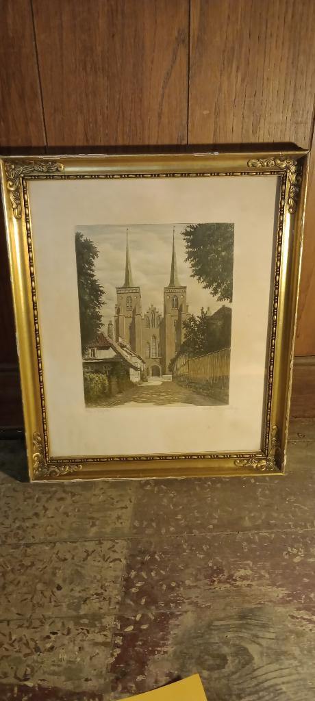 Gesigneerde kerkgravure, 18x22, n411, Antiek en Kunst, Kunst | Etsen en Gravures, Ophalen