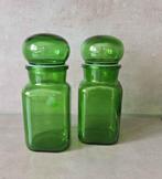 Set van 2 grote vintage groene glazen potten 22 cm, Ophalen of Verzenden, Zo goed als nieuw